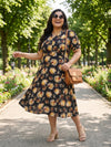 Plus Size Women's Floral Print A-Line V-Neck Midi Dress | Soft Rayon Fabric | Regular Fit | Sizes 3XL to 8XL