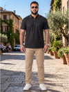 Plus Size Men's Textured Quarter-Zip Polo Collar TShirt