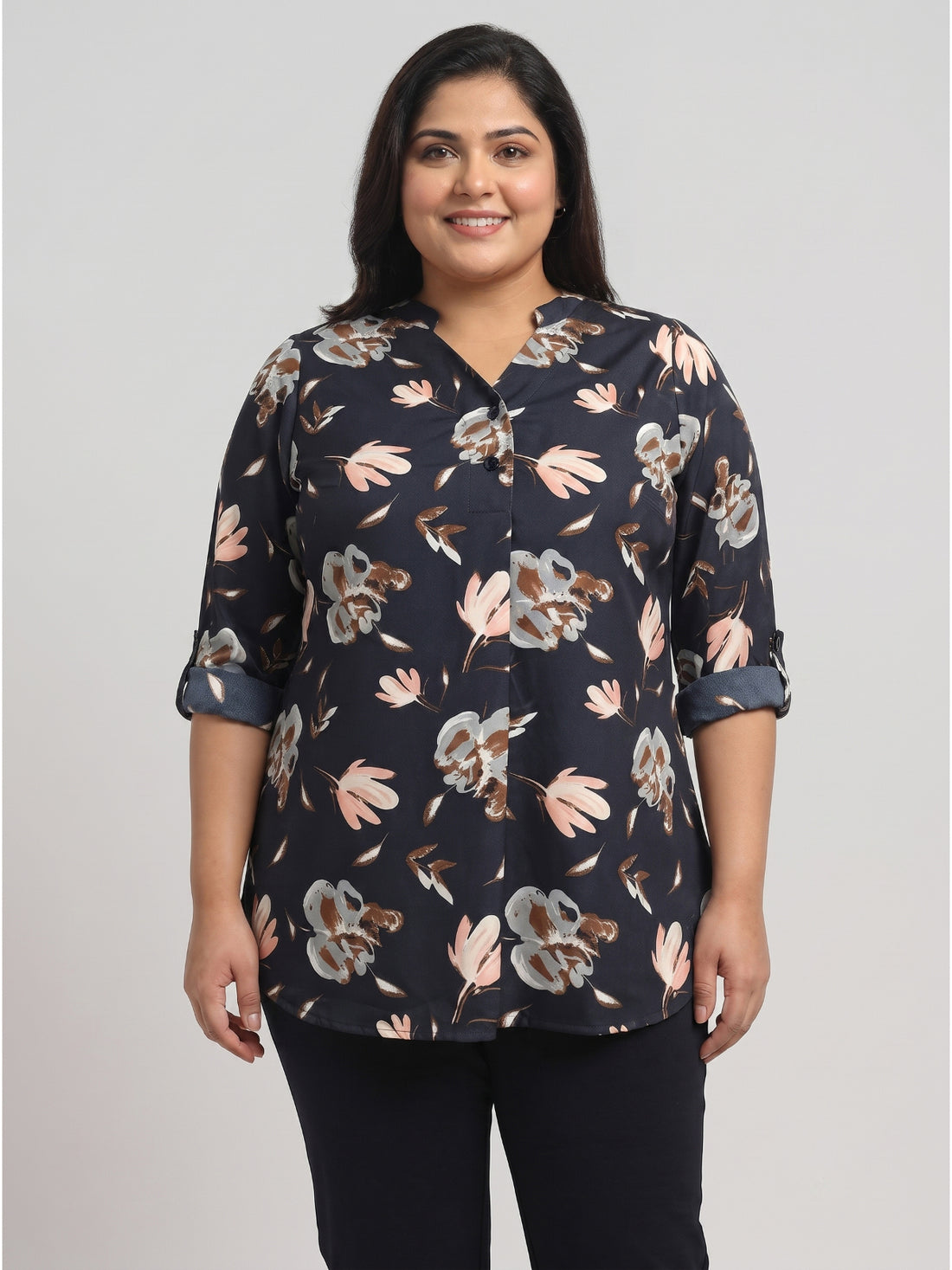 Plus Size Women's Printed V-Neck with 3/4th Sleeve Top Sizes 3XL to 8XL