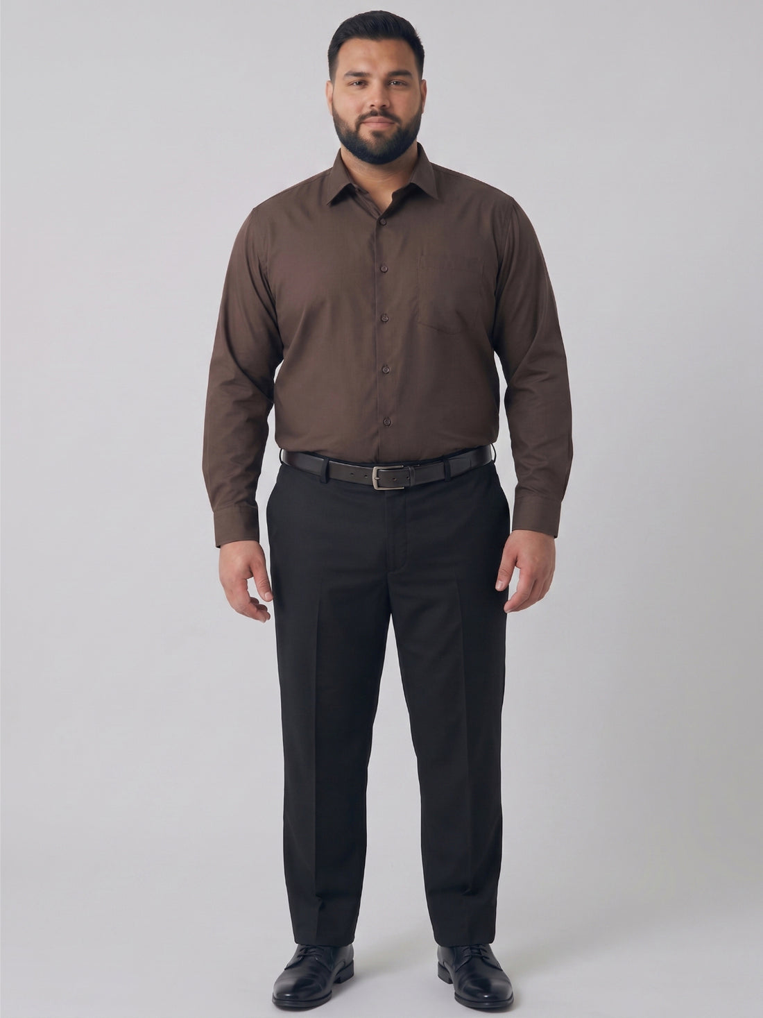 Plus Size Men's  Solid Brown Regular Fit Cotton Formal Shirt | Sizes XL to 8XL