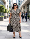 Plus Size Flutter Sleeve Fit & Flare Midi Dress