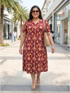 Plus Size Women's Floral Print A-Line V-Neck Midi Dress | Soft Rayon Fabric | Regular Fit | Sizes 3XL to 8XL