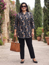 Plus Size Women's Printed V-Neck Polyester Top with 3/4 Sleeves and Button Closure | Sizes 3XL to 8XL