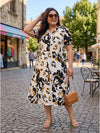 Plus Size Women's Floral Print A-Line V-Neck Midi Dress | Soft Rayon Fabric | Regular Fit | Sizes 3XL to 8XL