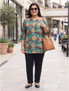 Plus Size Women's Floral Printed V-Neck 3/4th Sleeve Lightweight Polyester Top 3XL to 8XL