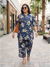 Plus Size Women's Floral Print 3/4th Sleeve V-Neck Crepe Co-Ord Set |Sizes 3XL to 8XL