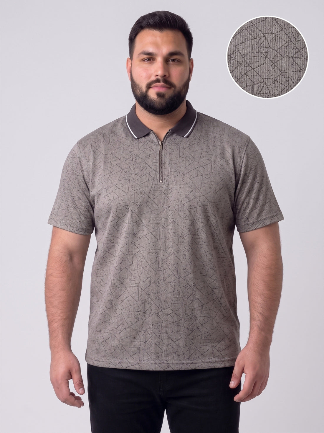 Plus Size Men's Textured Print Polo Neck Short Sleeve Tshirt
