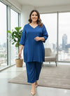 Plus Size Blue Relaxed Fit Solid Tunic And Trousers