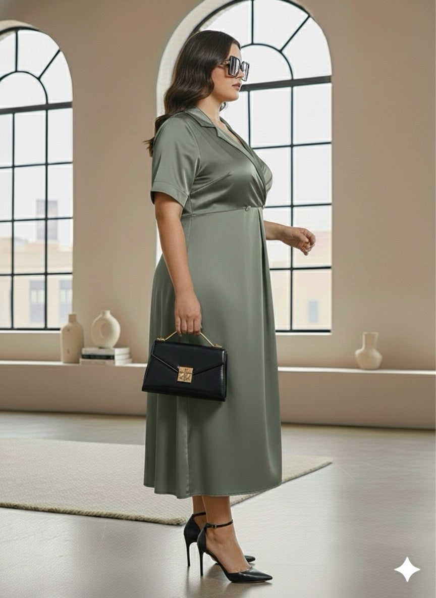 The 24/7 Dusty Green Dress: From Desk To Dinner In Style