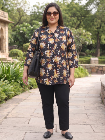 Plus Size Women's Printed V-Neck with 3/4th Sleeve Top Sizes 3XL to 8XL