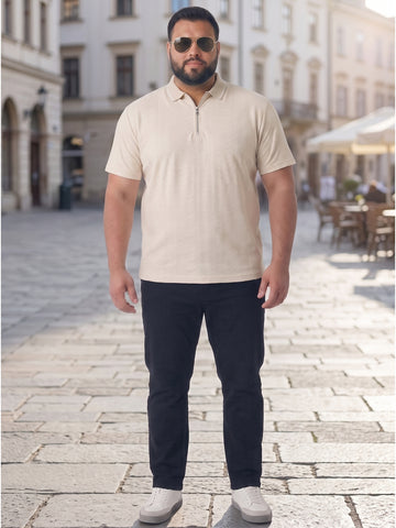 Plus Size Men's Textured Quarter-Zip Polo Collar TShirt