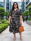 Plus Size Women’s Floral Printed Polyester A-Line Midi Dress with V-Neck & Short Sleeves Sizes 3XL to 8XL