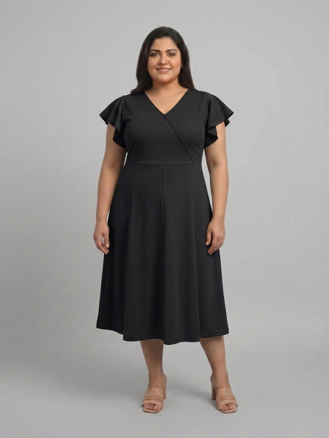 Plus Size Women V-Neck Viscose Lycra Midi Dress