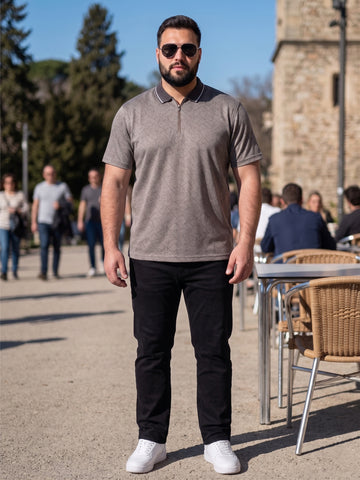 Plus Size Men's Textured Print Polo Neck Short Sleeve Tshirt