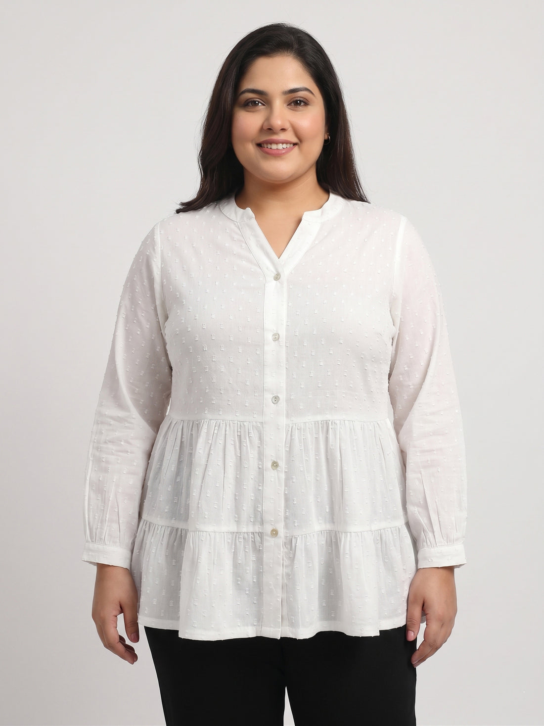Plus Size Women V-Neck Button-Down Top