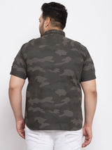 Men Plus Size Olive Brown Regular Fit Camouflage Printed Casual Shirt