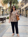 Plus Size Women’s Printed V-Notch Neck Top with 3/4 Sleeves Soft Crepe Fabric |Sizes 3XL-8XL