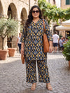 Plus Size Women's Floral Printed Co-Ord Set | V-Neck, 3/4th Sleeves Polyester Tunic & Pants Set 3XL to 8XL