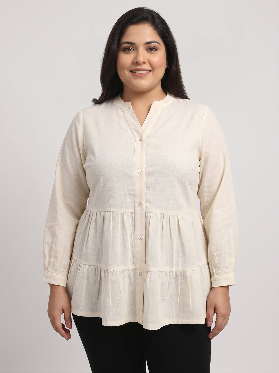 Plus Size Women V-Neck Button-Down Top