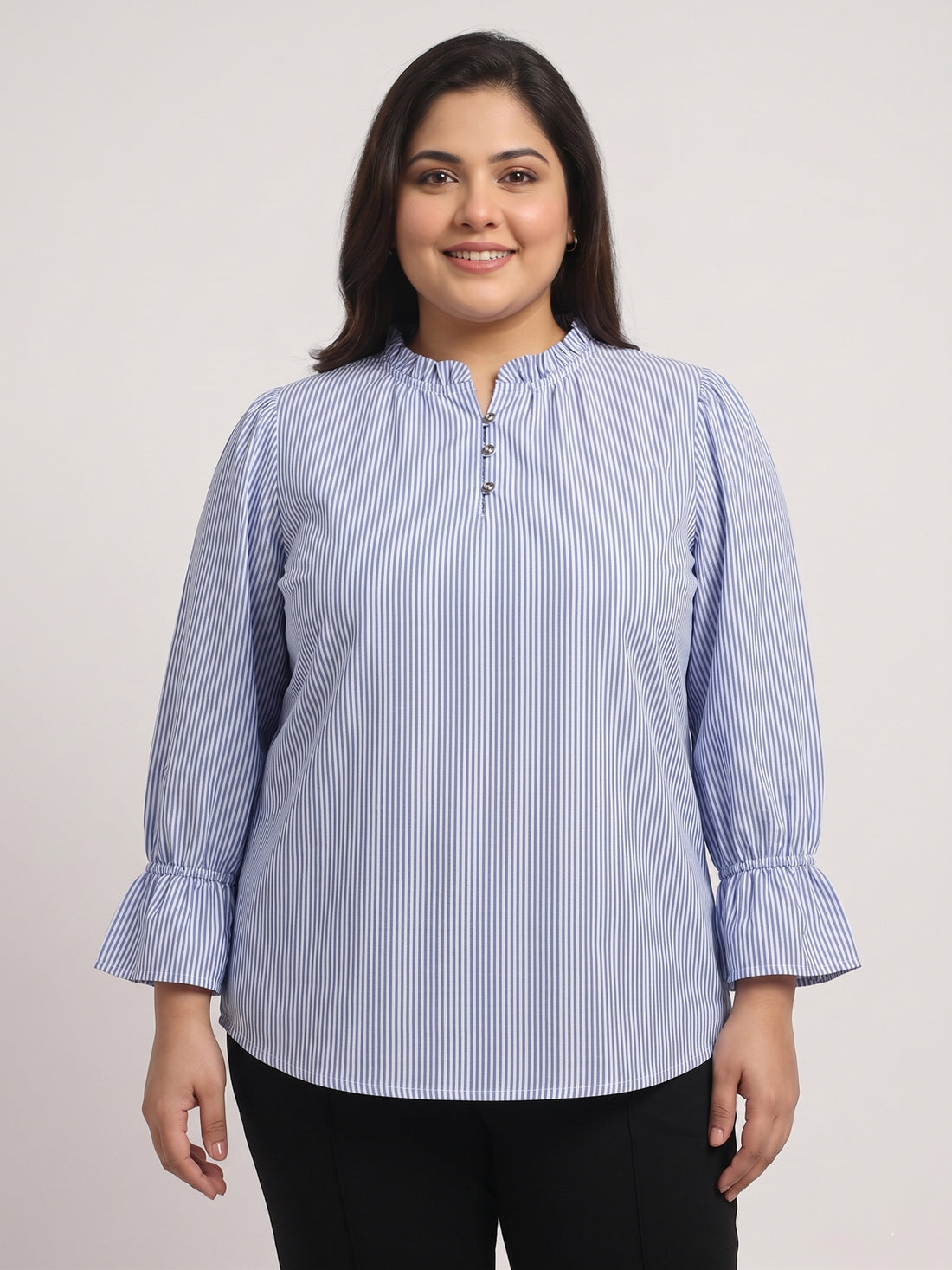Plus Size Women Puff Sleeve Ruffled Top