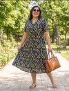 Plus Size Women's Floral Print A-Line V-Neck Midi Dress | Soft Rayon Fabric | Regular Fit | Sizes 3XL to 8XL