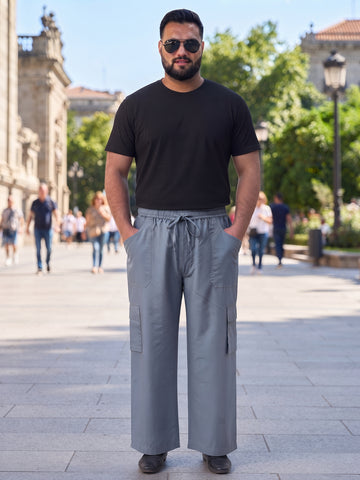 Plus Size Men's Loose Fit Cotton Cargo Trousers with Elastic Waist | Sizes 3XL to 8XL