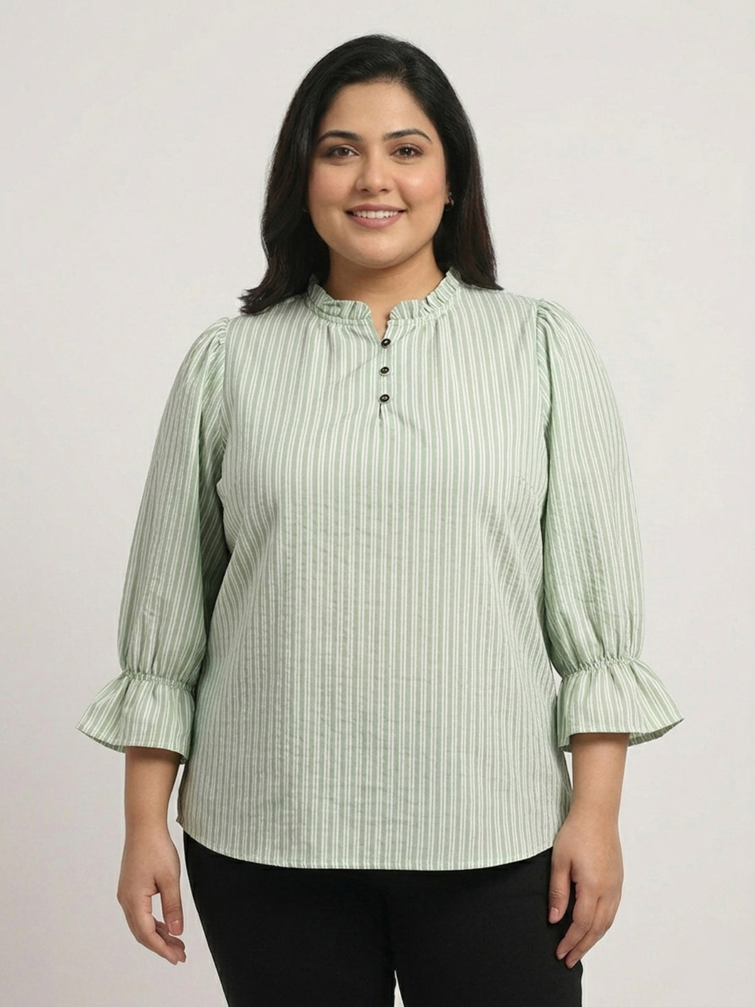 Plus Size Women Puff Sleeve Ruffled Top