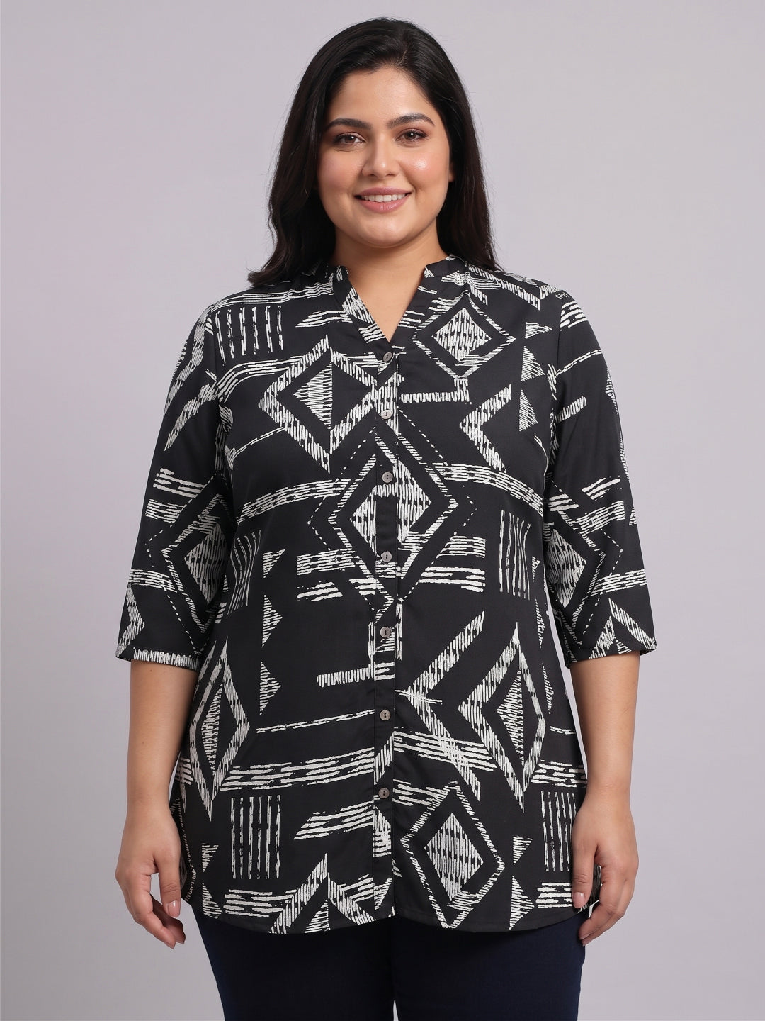 Plus Size Women's Printed Polyester 3/4 Sleeves V-Neck Tunic Sizes 3XL to 8XL
