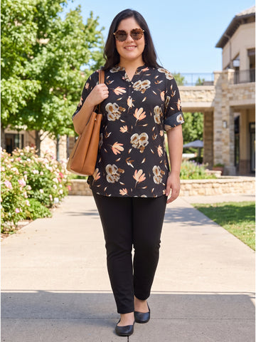 Plus Size Women's Mandarin Collar Full Sleeve Top | Lightweight Fabric | Regular Fit | Sizes 3XL to 8XL