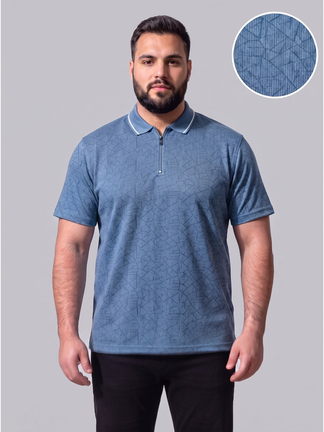 Plus Size Men's Textured Print Polo Neck Short Sleeve Tshirt