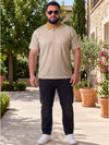 Plus Size Men's Textured Print Polo Neck Short Sleeve Tshirt