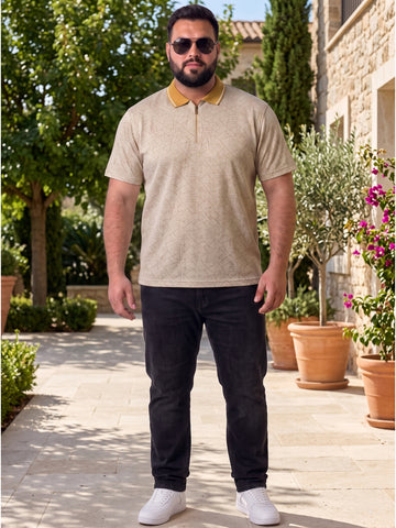Plus Size Men's Textured Print Polo Neck Short Sleeve Tshirt