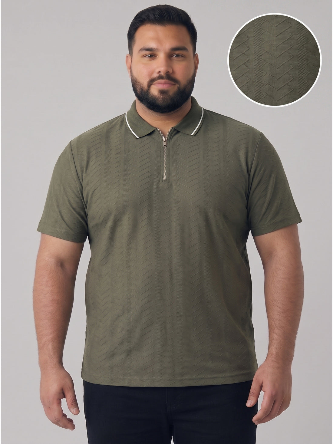 Plus Size Men's Textured Quarter-Zip Polo Collar TShirt