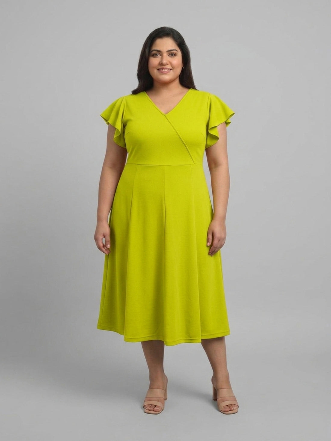 Plus Size Women V-Neck Viscose Lycra Midi Dress