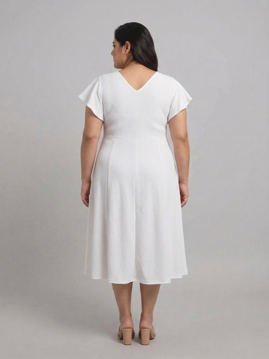 Plus Size Women V-Neck Viscose Lycra Midi Dress