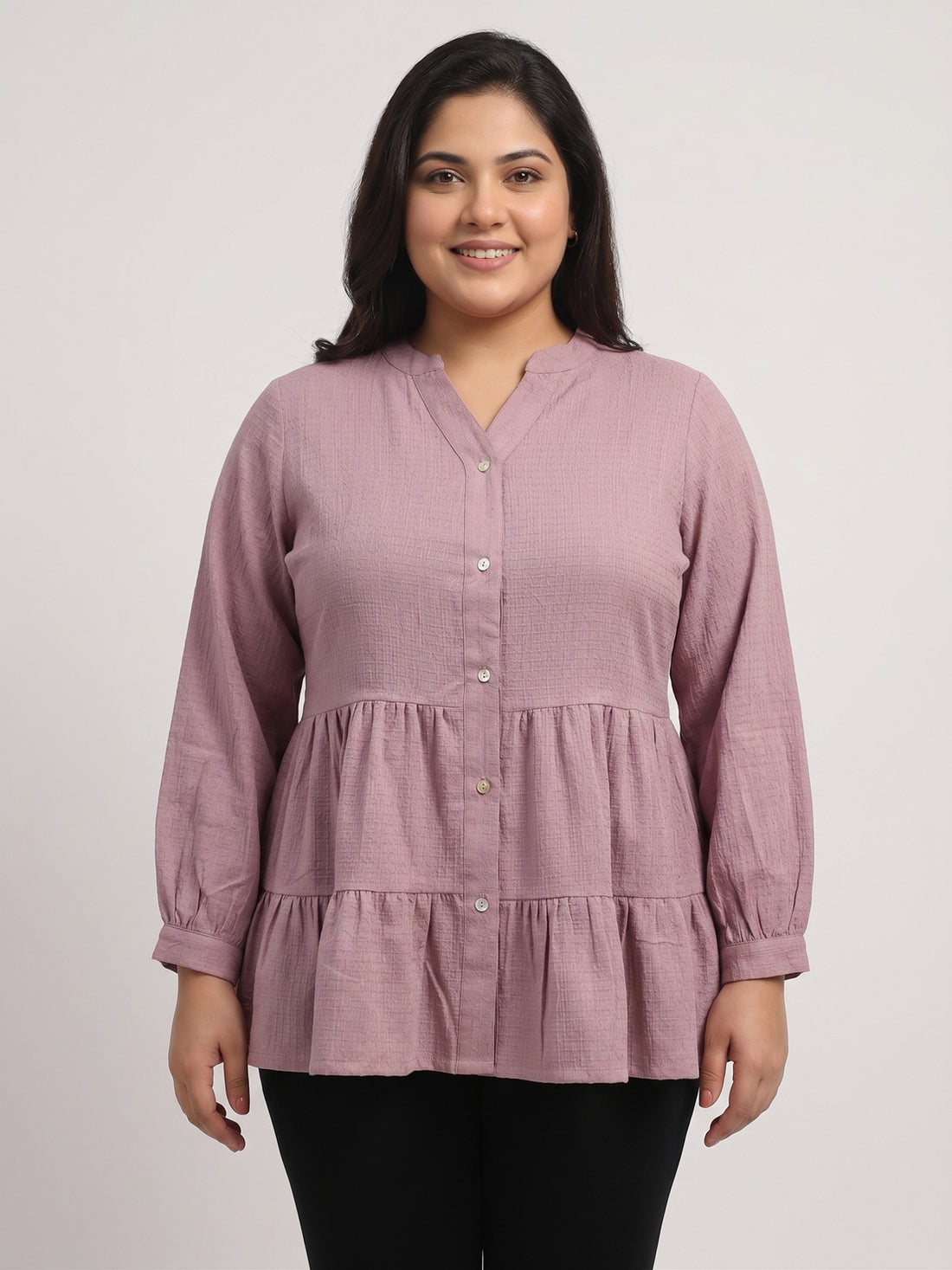 Plus Size Women V-Neck Button-Down Top