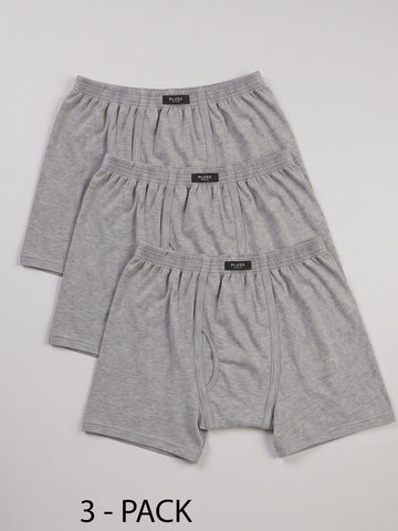 Plus Size Men's Solid Grey Cotton Elastic Waist Pack 3 Trunk | Sizes 3XL to 10XL