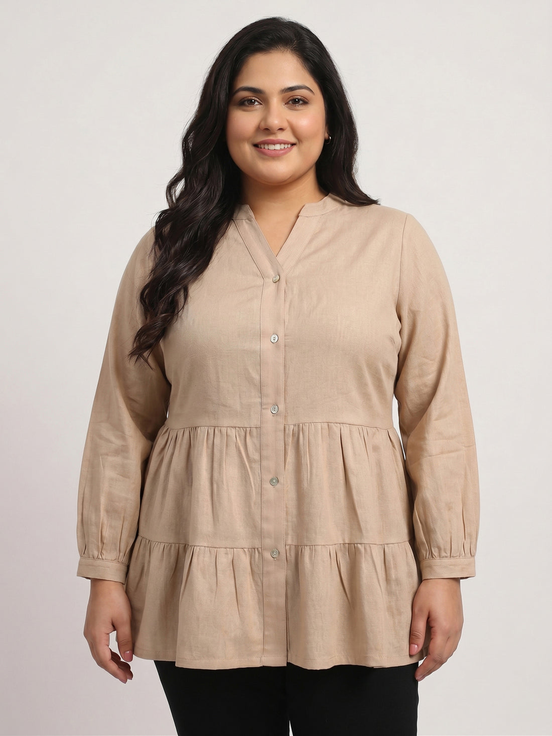 Plus Size Women V-Neck Button-Down Top