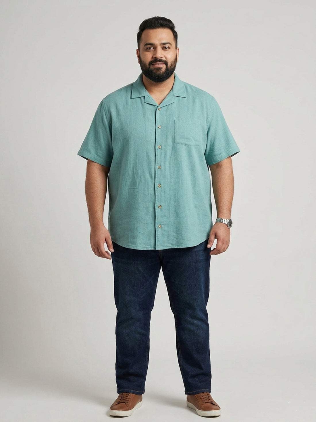 Plus Size Men Cuban Collar Cotton Shirt