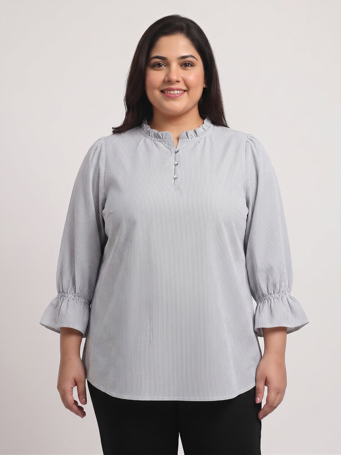 Plus Size Women Puff Sleeve Ruffled Top