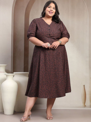 Plus Size Printed Fit & Flare Dress