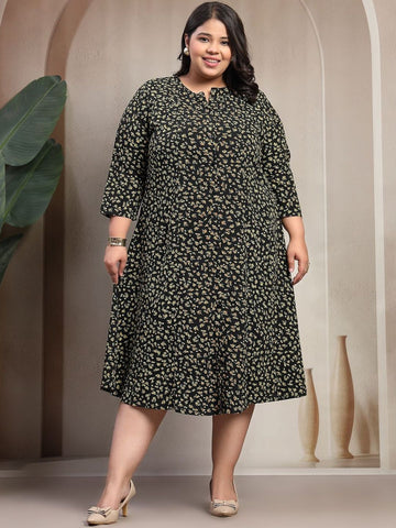 Plus Size Women Stunning Black Floral Volume Play Dress