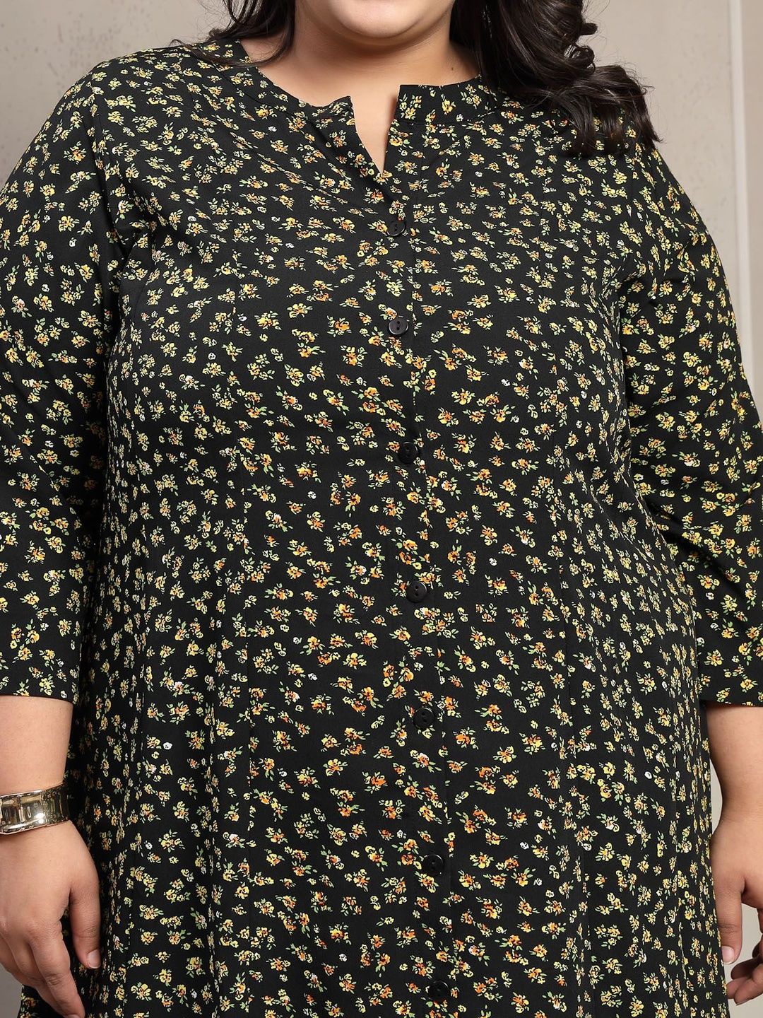 Plus Size Women Stunning Black Floral Volume Play Dress