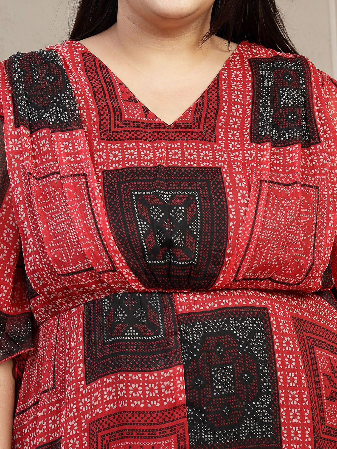 Plus Size Women Red Black Floral Paisley Print Dress