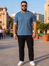 Plus Size Men's Textured Print Polo Neck Short Sleeve Tshirt