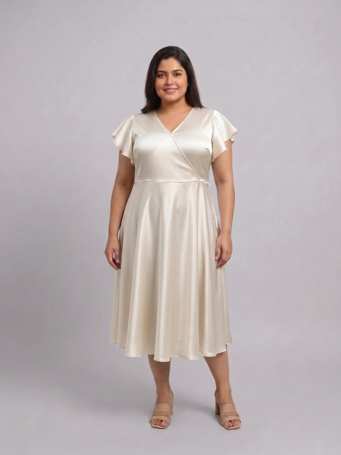 Plus Size Women V-Neck Midi Dress