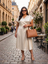 Plus Size Women V-Neck Midi Dress