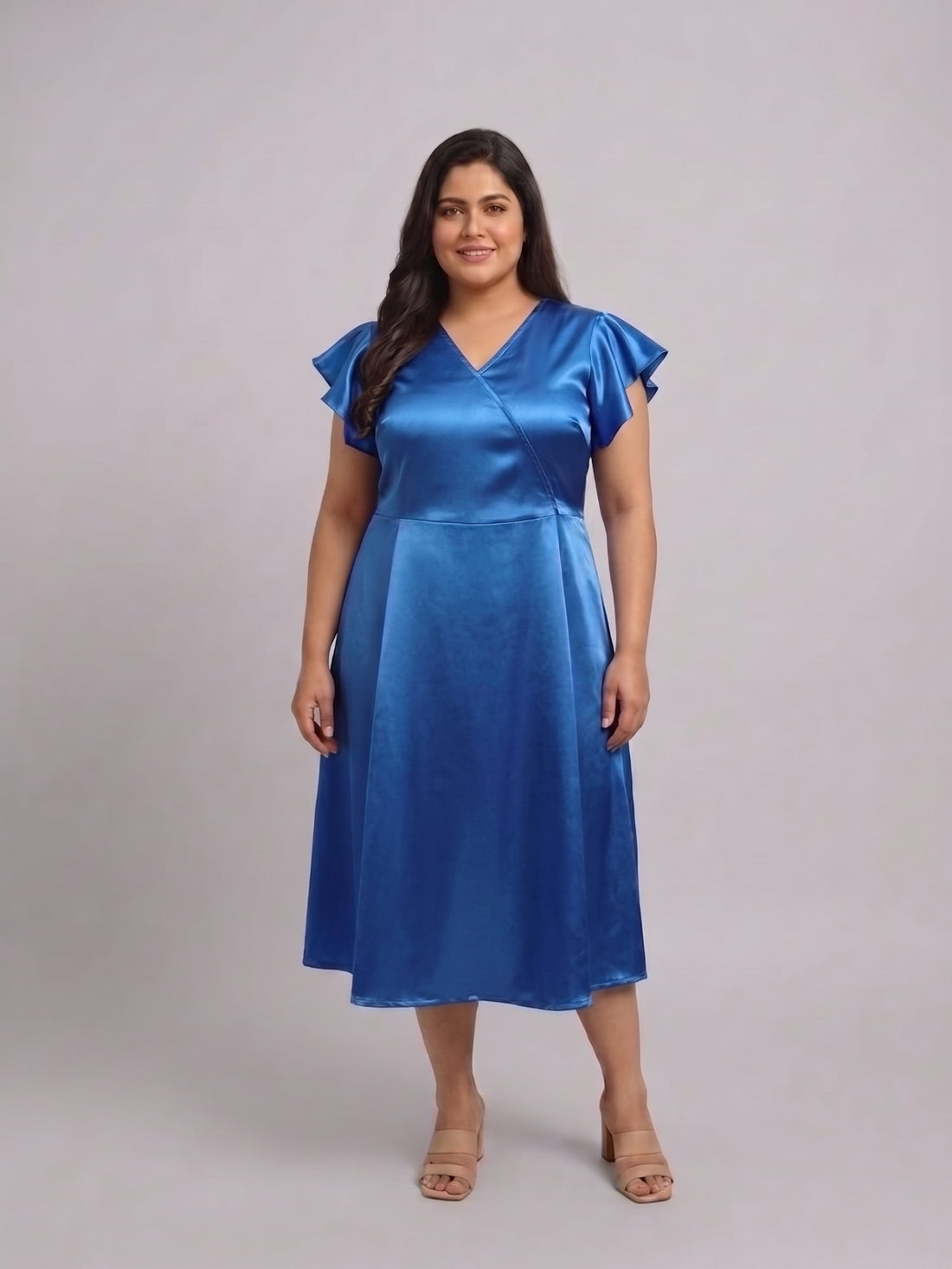 Plus Size Women V-Neck Midi Dress