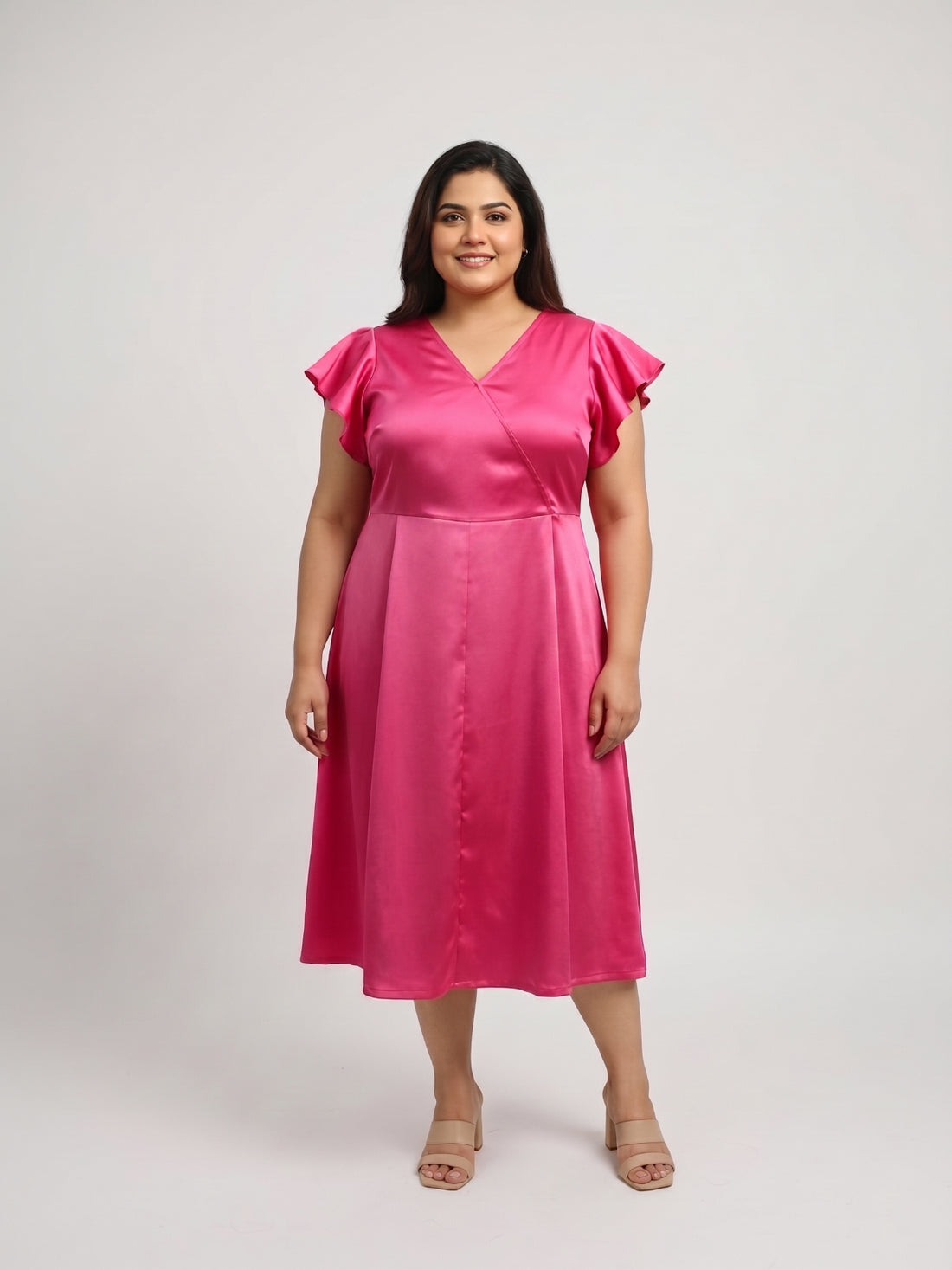 Plus Size Women V-Neck Midi Dress