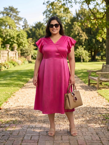 Plus Size Women V-Neck Midi Dress